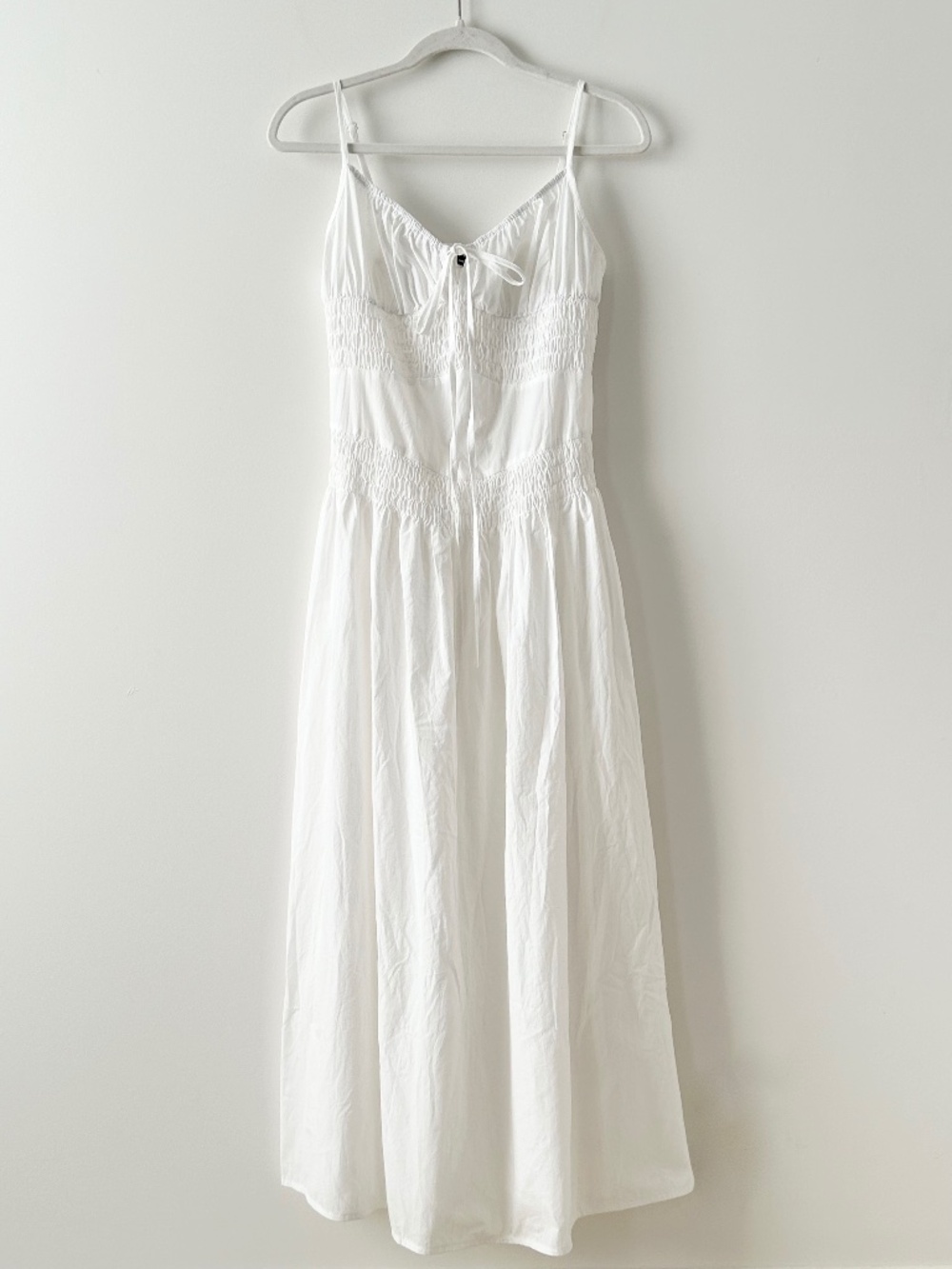 White Cotton Poplin Smocked Midi Dress